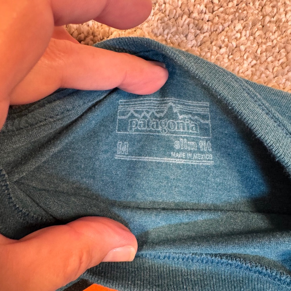 Patagonia Ventura CA Graphic T-Shirt Mens Medium Slim Fit Heathered Teal Blue - Picture 3 of 5